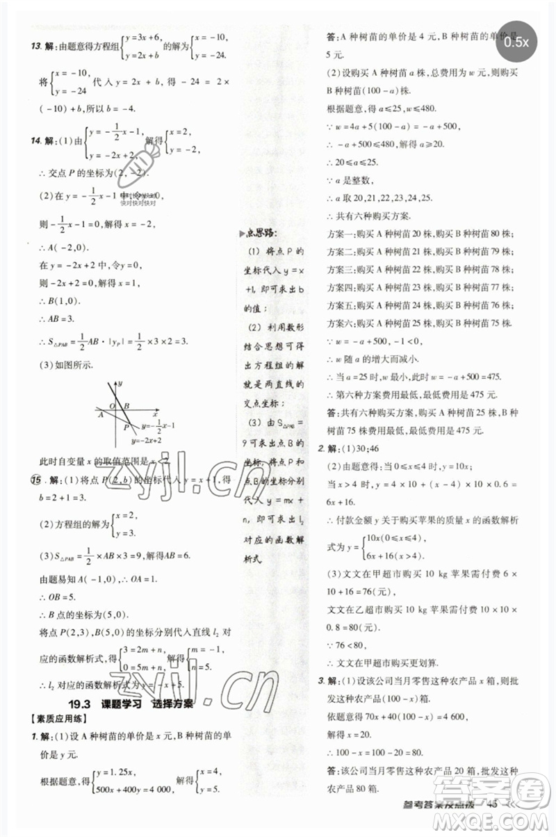 吉林教育出版社2023點(diǎn)撥訓(xùn)練八年級數(shù)學(xué)下冊人教版參考答案