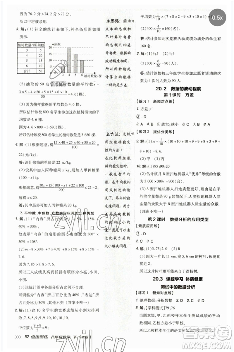 吉林教育出版社2023點(diǎn)撥訓(xùn)練八年級數(shù)學(xué)下冊人教版參考答案