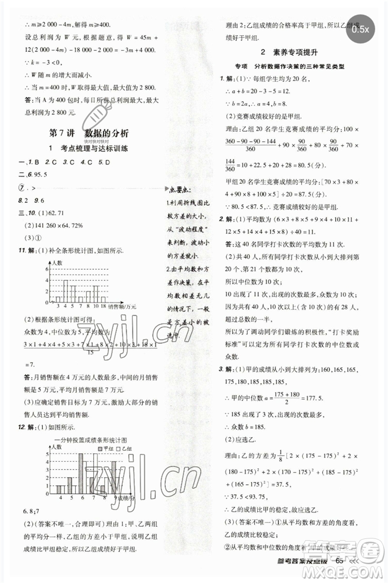 吉林教育出版社2023點(diǎn)撥訓(xùn)練八年級數(shù)學(xué)下冊人教版參考答案