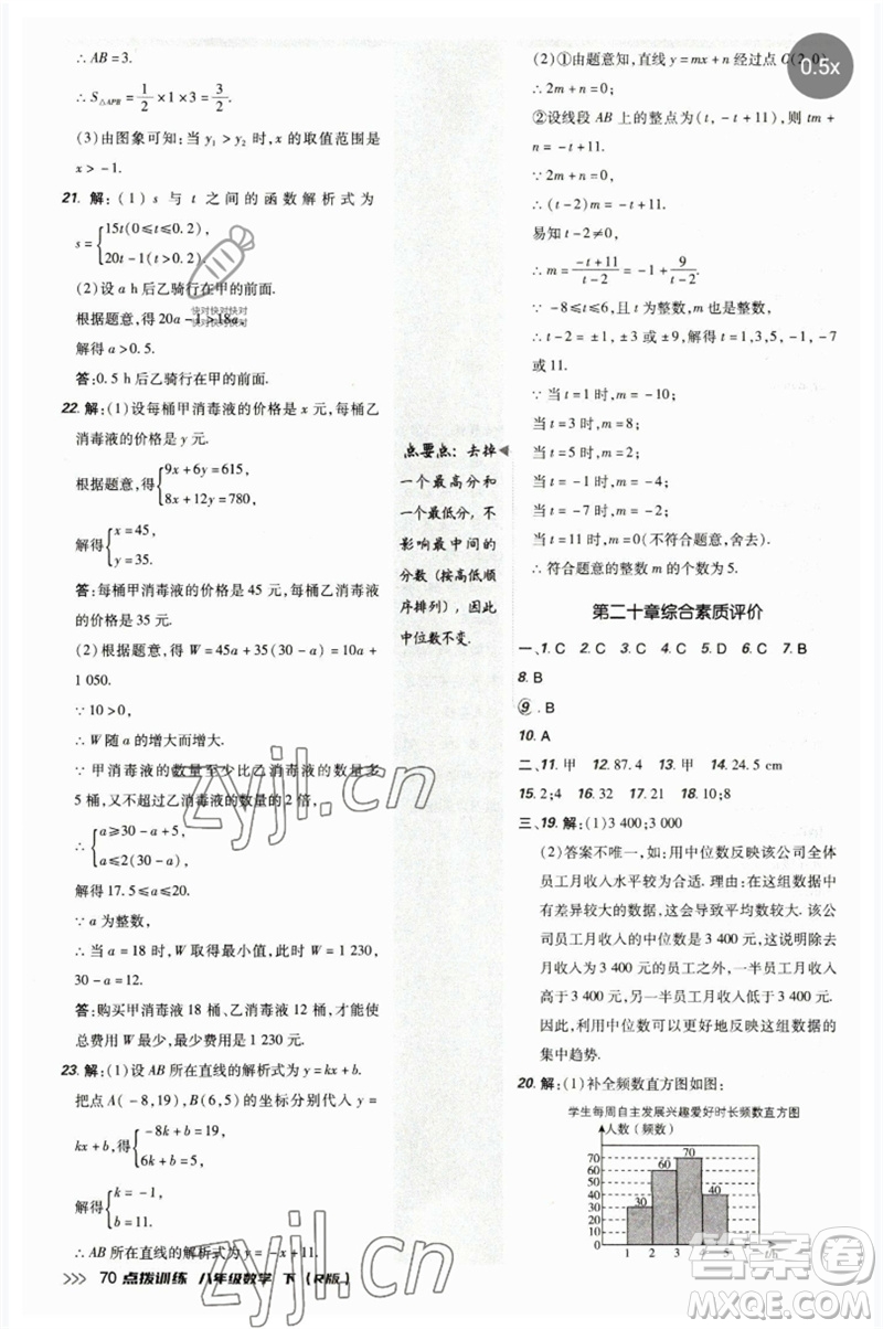 吉林教育出版社2023點(diǎn)撥訓(xùn)練八年級數(shù)學(xué)下冊人教版參考答案