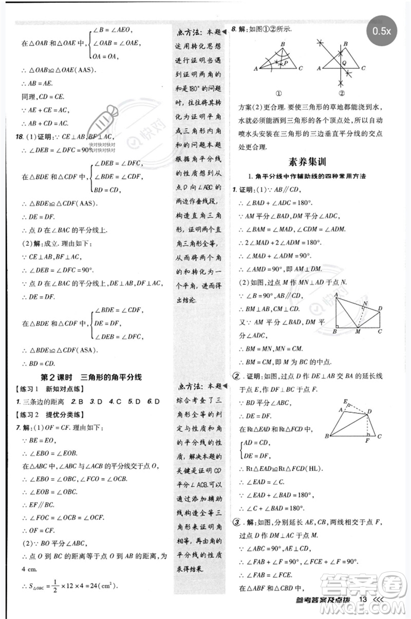 安徽教育出版社2023點(diǎn)撥訓(xùn)練八年級(jí)數(shù)學(xué)下冊(cè)北師大版參考答案