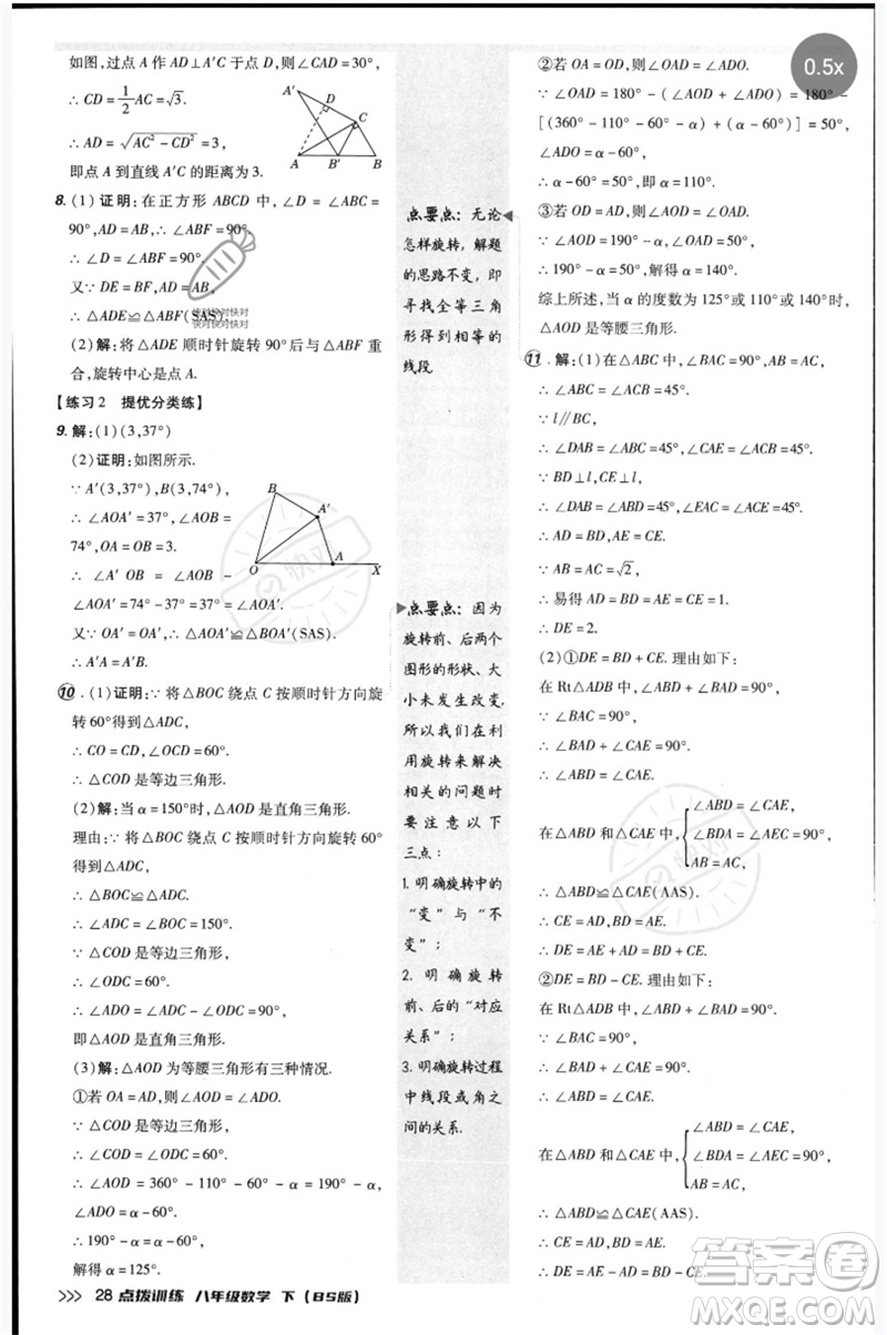 安徽教育出版社2023點(diǎn)撥訓(xùn)練八年級(jí)數(shù)學(xué)下冊(cè)北師大版參考答案