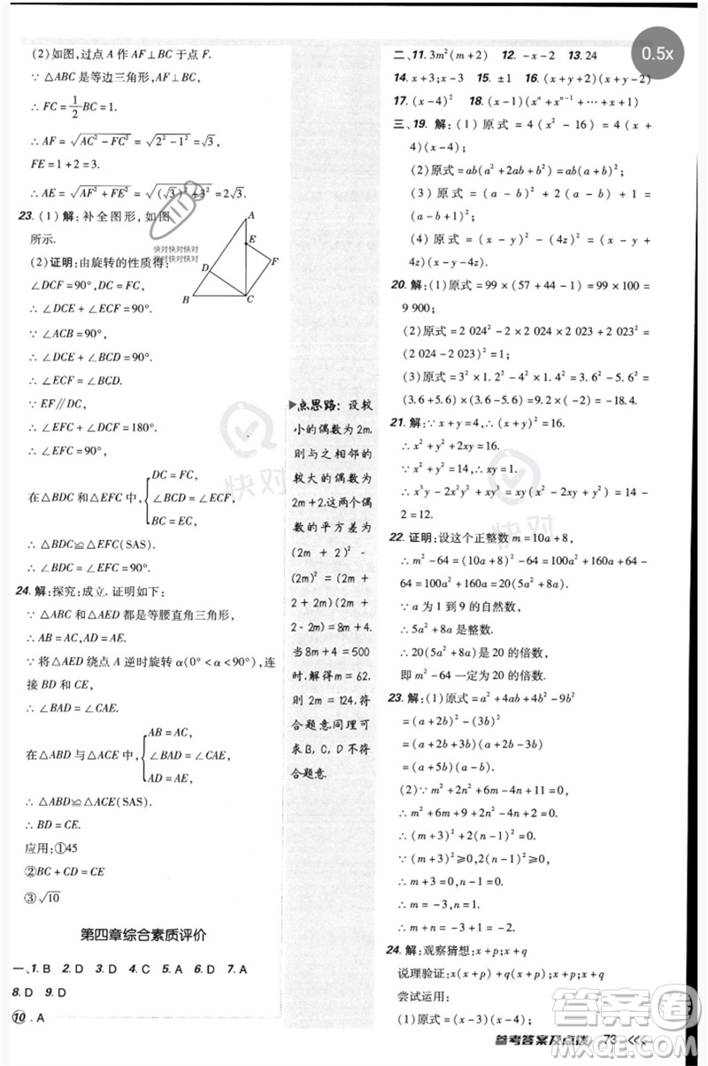 安徽教育出版社2023點(diǎn)撥訓(xùn)練八年級(jí)數(shù)學(xué)下冊(cè)北師大版參考答案