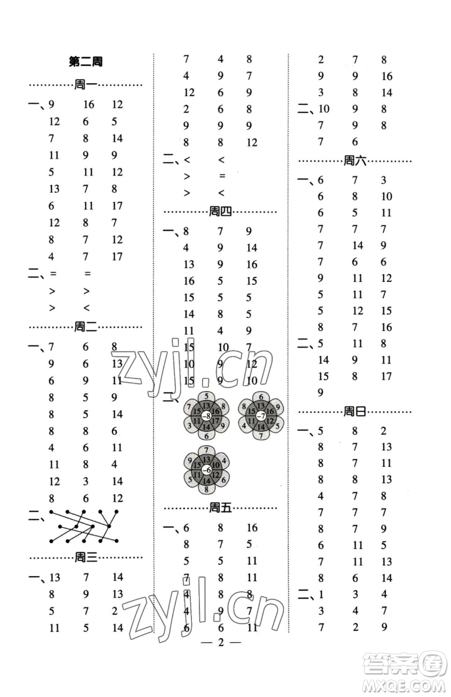 寧夏人民教育出版社2023經(jīng)綸學(xué)典口算達(dá)人一年級下冊數(shù)學(xué)蘇教版參考答案