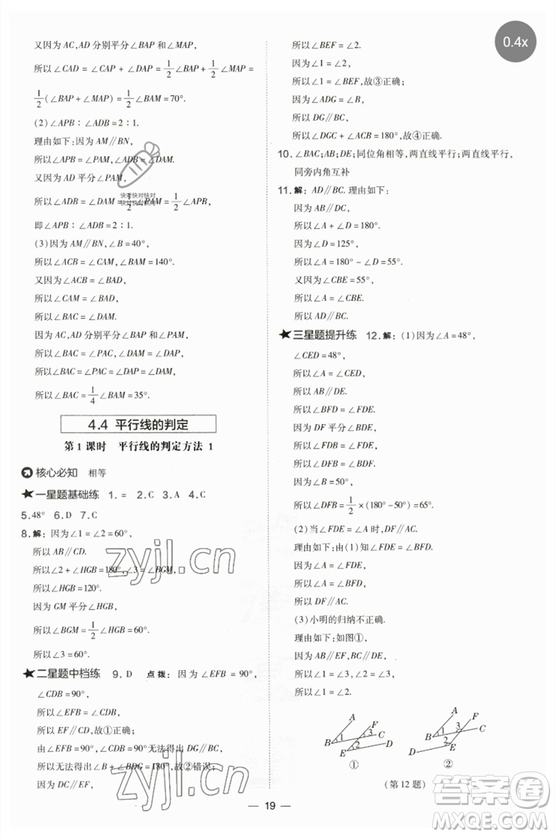 山西教育出版社2023點(diǎn)撥訓(xùn)練七年級(jí)數(shù)學(xué)下冊(cè)湘教版參考答案