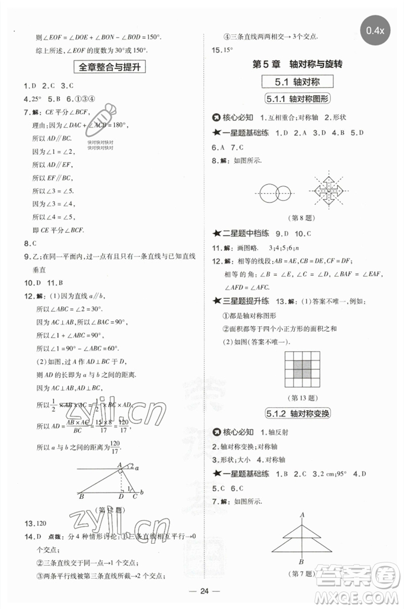山西教育出版社2023點(diǎn)撥訓(xùn)練七年級(jí)數(shù)學(xué)下冊(cè)湘教版參考答案