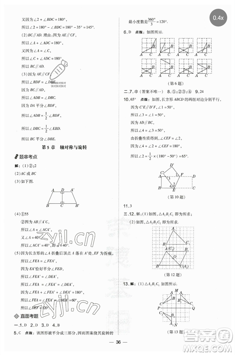 山西教育出版社2023點(diǎn)撥訓(xùn)練七年級(jí)數(shù)學(xué)下冊(cè)湘教版參考答案