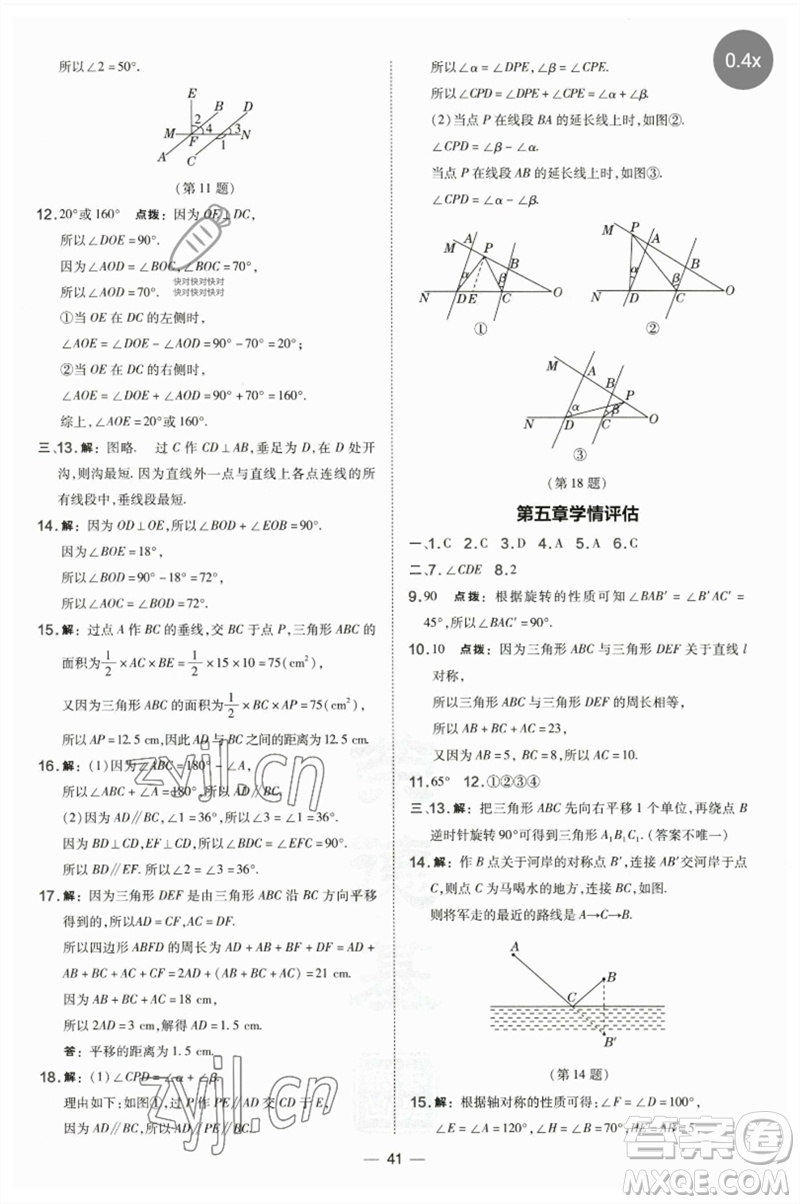 山西教育出版社2023點(diǎn)撥訓(xùn)練七年級(jí)數(shù)學(xué)下冊(cè)湘教版參考答案