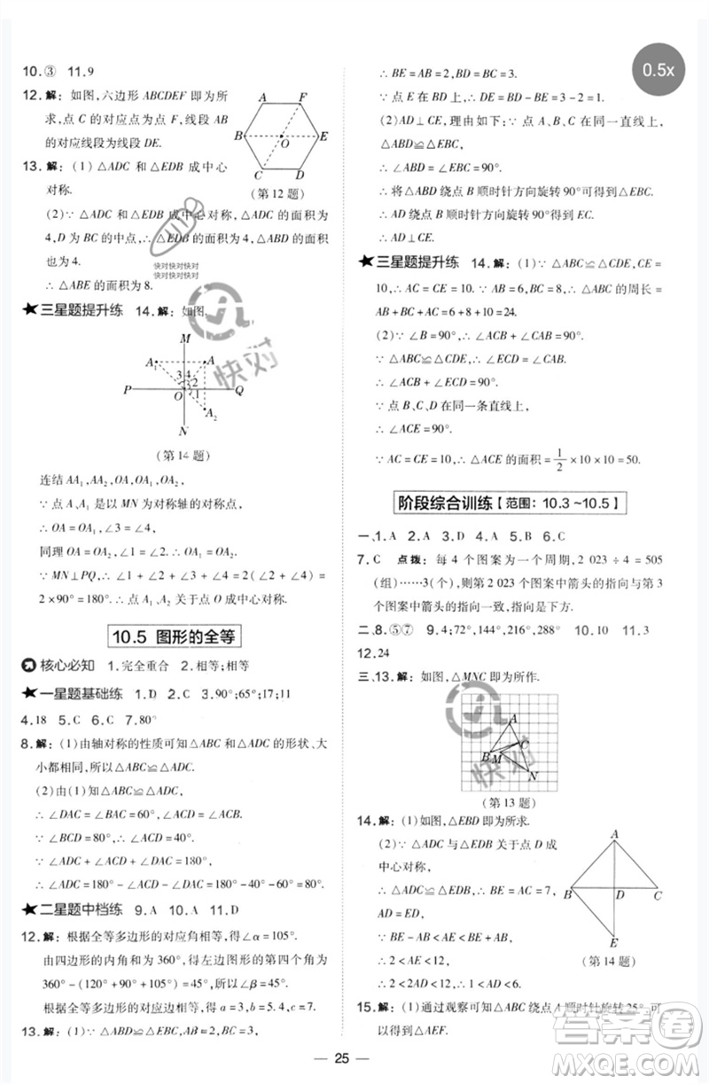 山西教育出版社2023點撥訓練七年級數學下冊華師大版參考答案