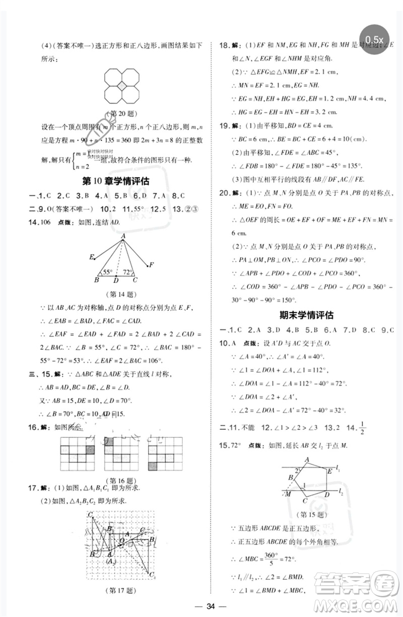 山西教育出版社2023點撥訓練七年級數學下冊華師大版參考答案