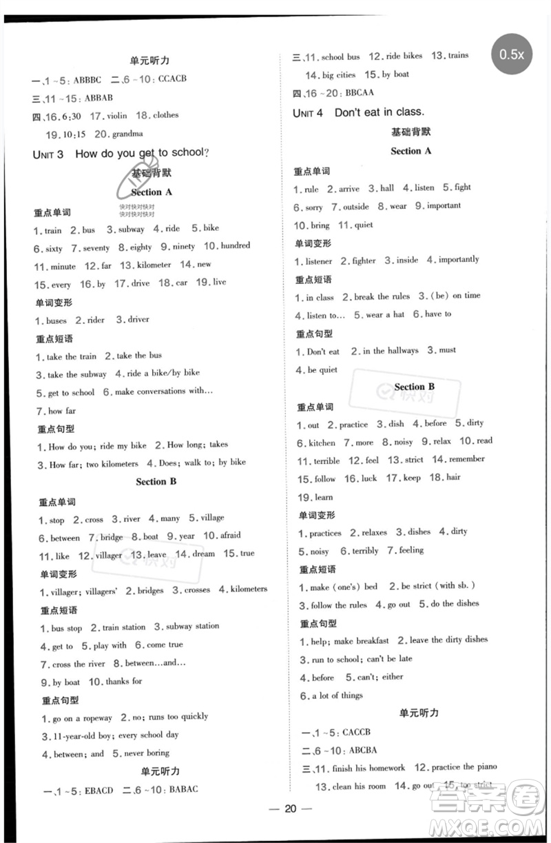 吉林教育出版社2023點(diǎn)撥訓(xùn)練七年級(jí)英語(yǔ)下冊(cè)人教版參考答案