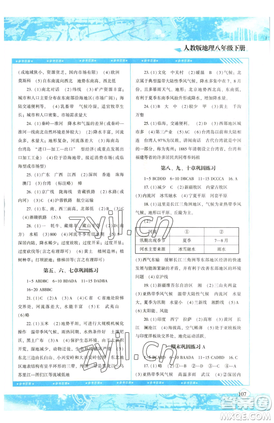 湖南少年兒童出版社2023同步實(shí)踐評(píng)價(jià)課程基礎(chǔ)訓(xùn)練八年級(jí)下冊(cè)地理人教版參考答案