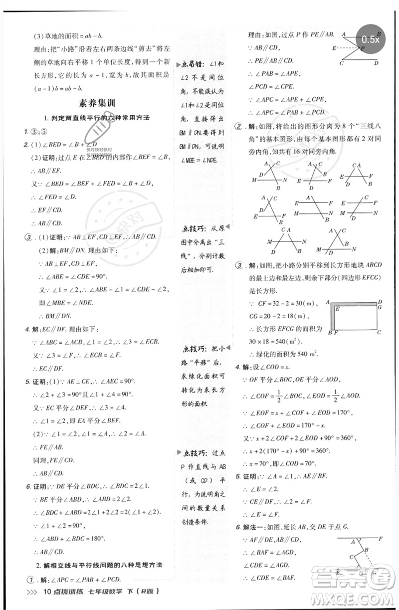 吉林教育出版社2023點撥訓(xùn)練七年級數(shù)學(xué)下冊人教版參考答案