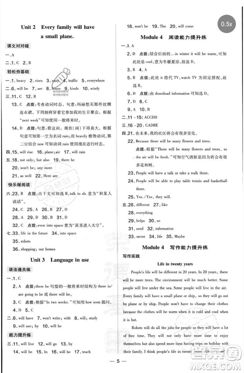 山西教育出版社2023點(diǎn)撥訓(xùn)練七年級(jí)英語(yǔ)下冊(cè)外研版參考答案