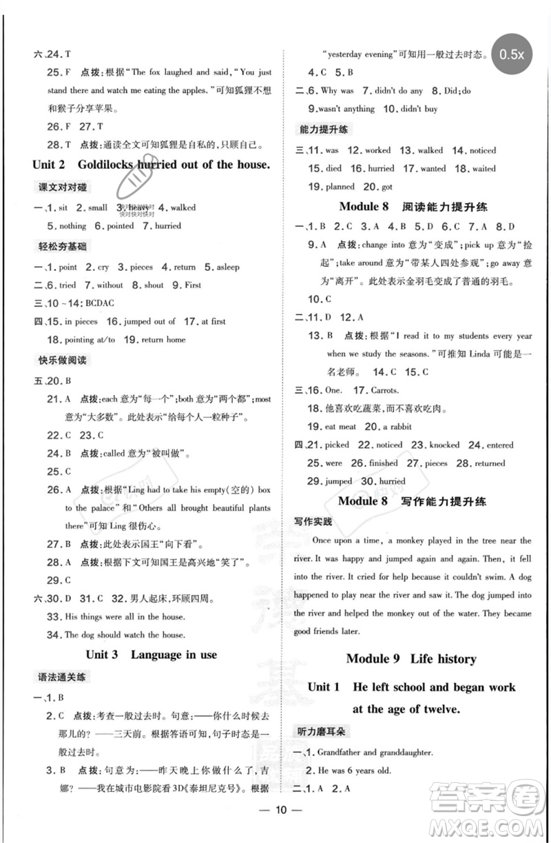 山西教育出版社2023點(diǎn)撥訓(xùn)練七年級(jí)英語(yǔ)下冊(cè)外研版參考答案