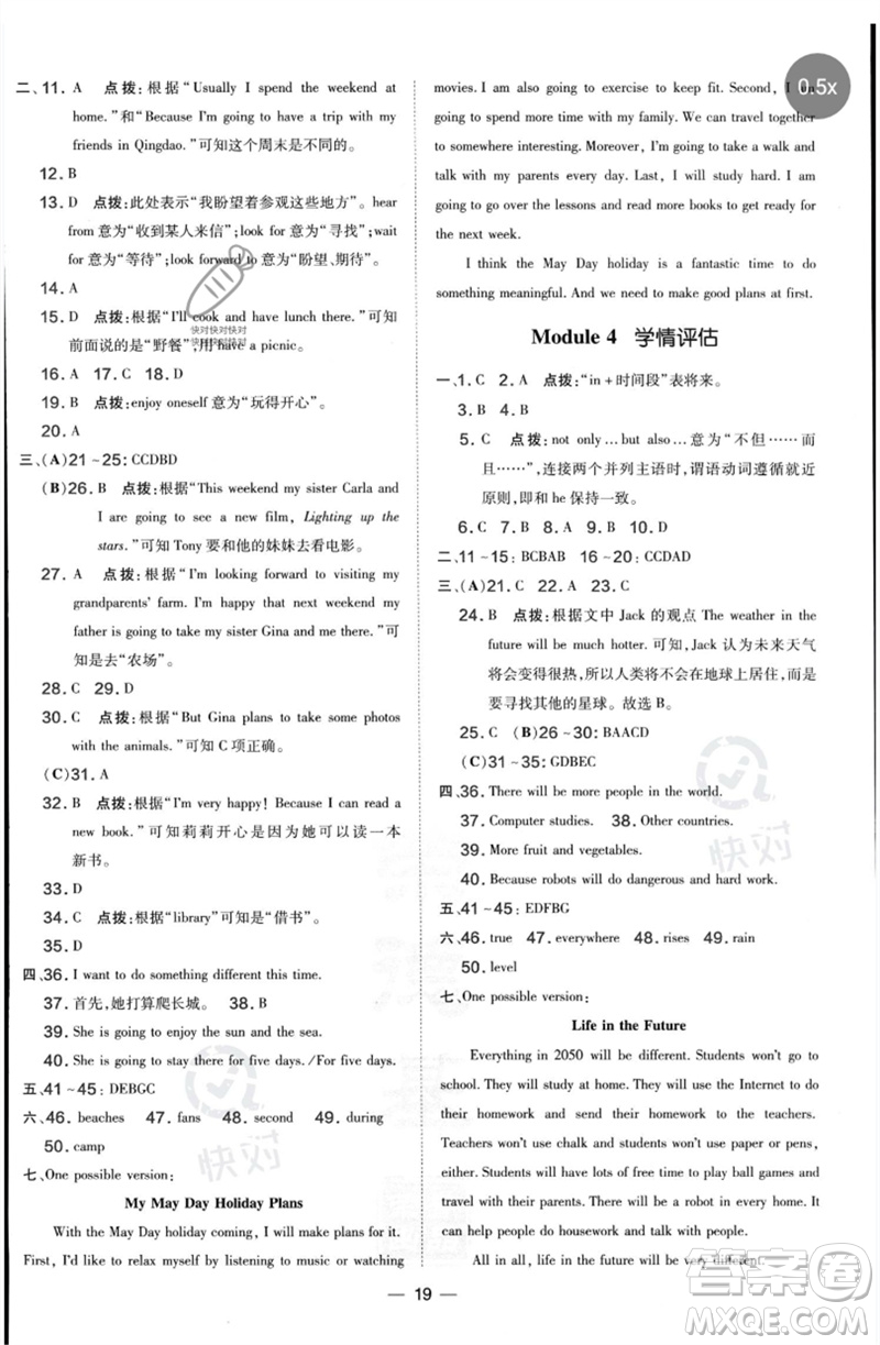 山西教育出版社2023點(diǎn)撥訓(xùn)練七年級(jí)英語(yǔ)下冊(cè)外研版參考答案
