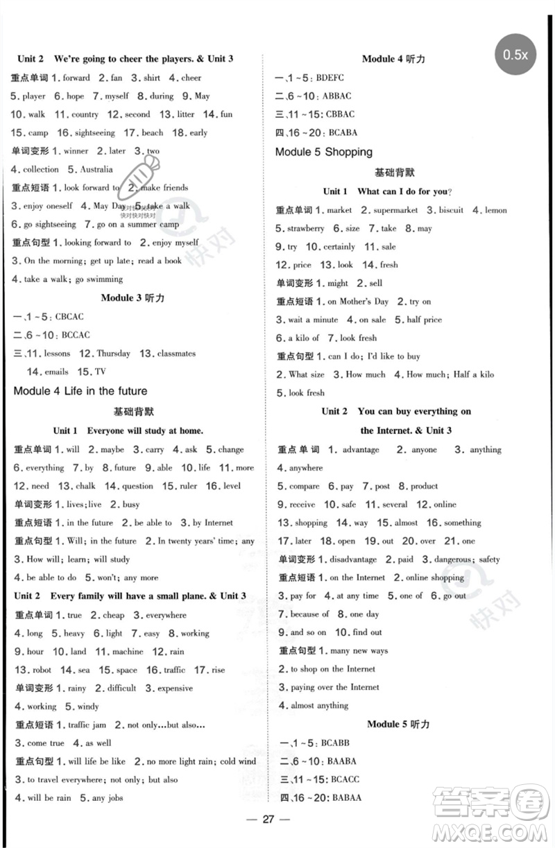 山西教育出版社2023點(diǎn)撥訓(xùn)練七年級(jí)英語(yǔ)下冊(cè)外研版參考答案