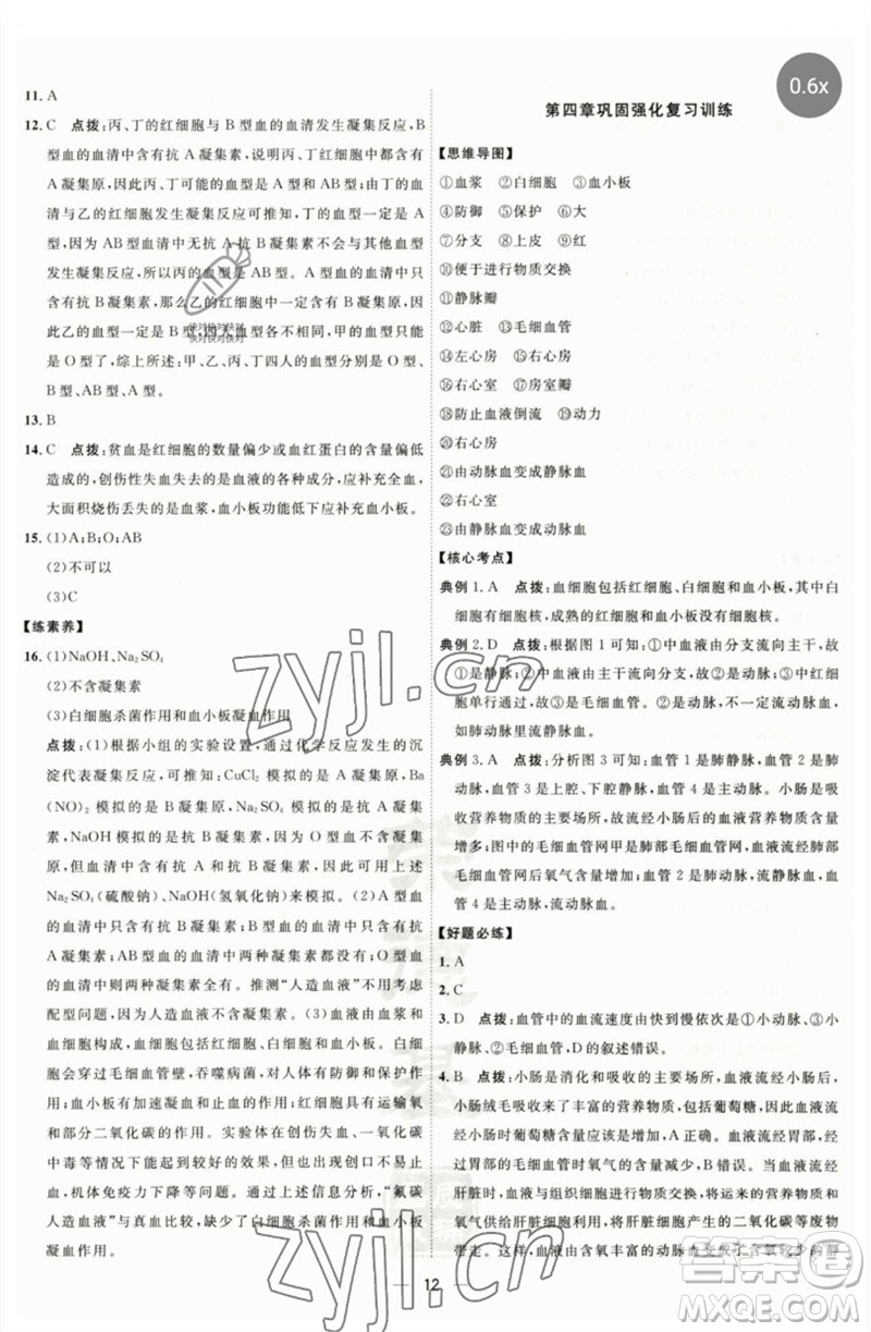吉林教育出版社2023點(diǎn)撥訓(xùn)練七年級(jí)生物下冊(cè)人教版參考答案