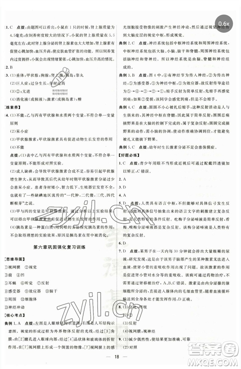 吉林教育出版社2023點(diǎn)撥訓(xùn)練七年級(jí)生物下冊(cè)人教版參考答案