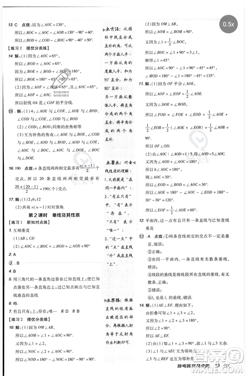 安徽教育出版社2023點(diǎn)撥訓(xùn)練七年級(jí)數(shù)學(xué)下冊(cè)北師大版參考答案