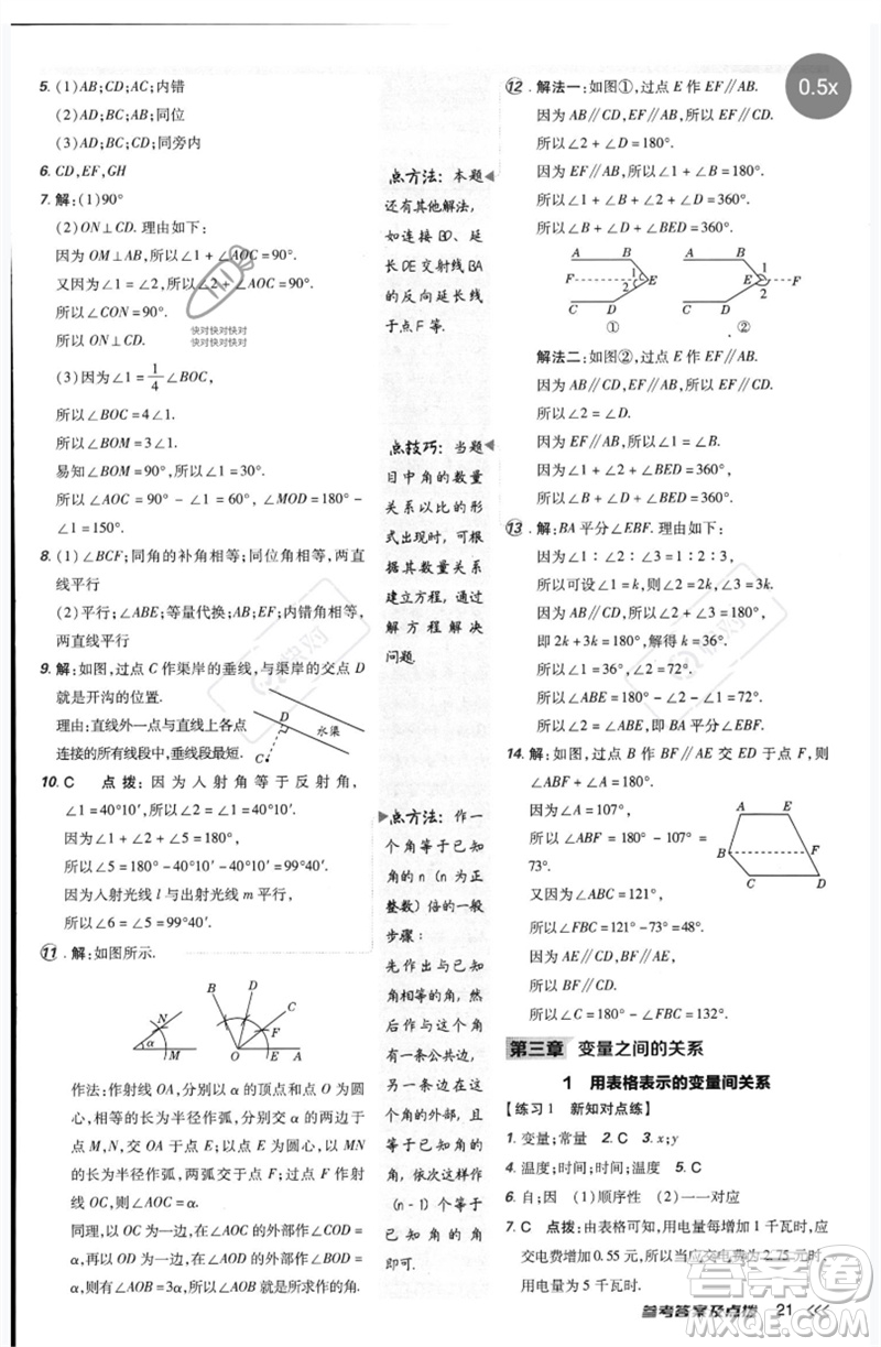 安徽教育出版社2023點(diǎn)撥訓(xùn)練七年級(jí)數(shù)學(xué)下冊(cè)北師大版參考答案