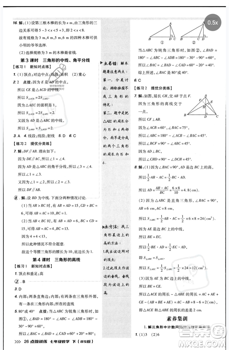 安徽教育出版社2023點(diǎn)撥訓(xùn)練七年級(jí)數(shù)學(xué)下冊(cè)北師大版參考答案