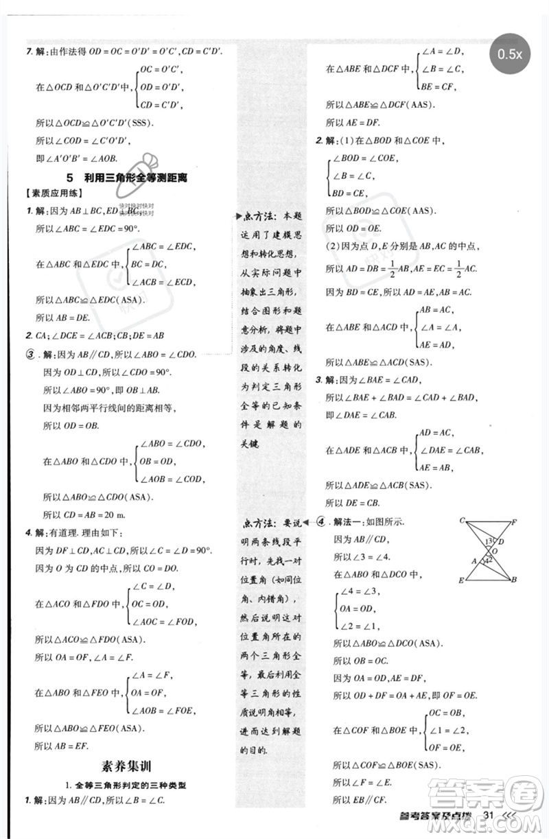 安徽教育出版社2023點(diǎn)撥訓(xùn)練七年級(jí)數(shù)學(xué)下冊(cè)北師大版參考答案