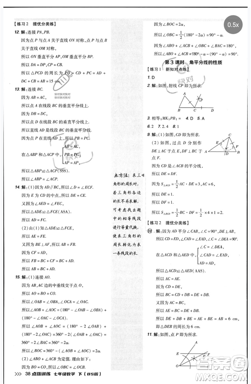 安徽教育出版社2023點(diǎn)撥訓(xùn)練七年級(jí)數(shù)學(xué)下冊(cè)北師大版參考答案