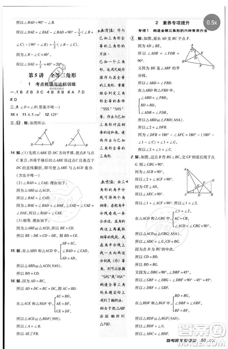 安徽教育出版社2023點(diǎn)撥訓(xùn)練七年級(jí)數(shù)學(xué)下冊(cè)北師大版參考答案