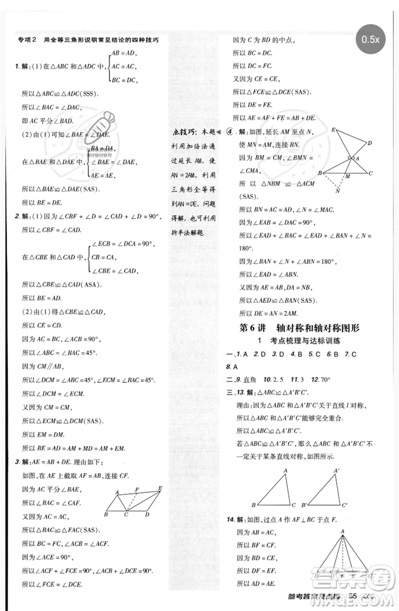 安徽教育出版社2023點(diǎn)撥訓(xùn)練七年級(jí)數(shù)學(xué)下冊(cè)北師大版參考答案