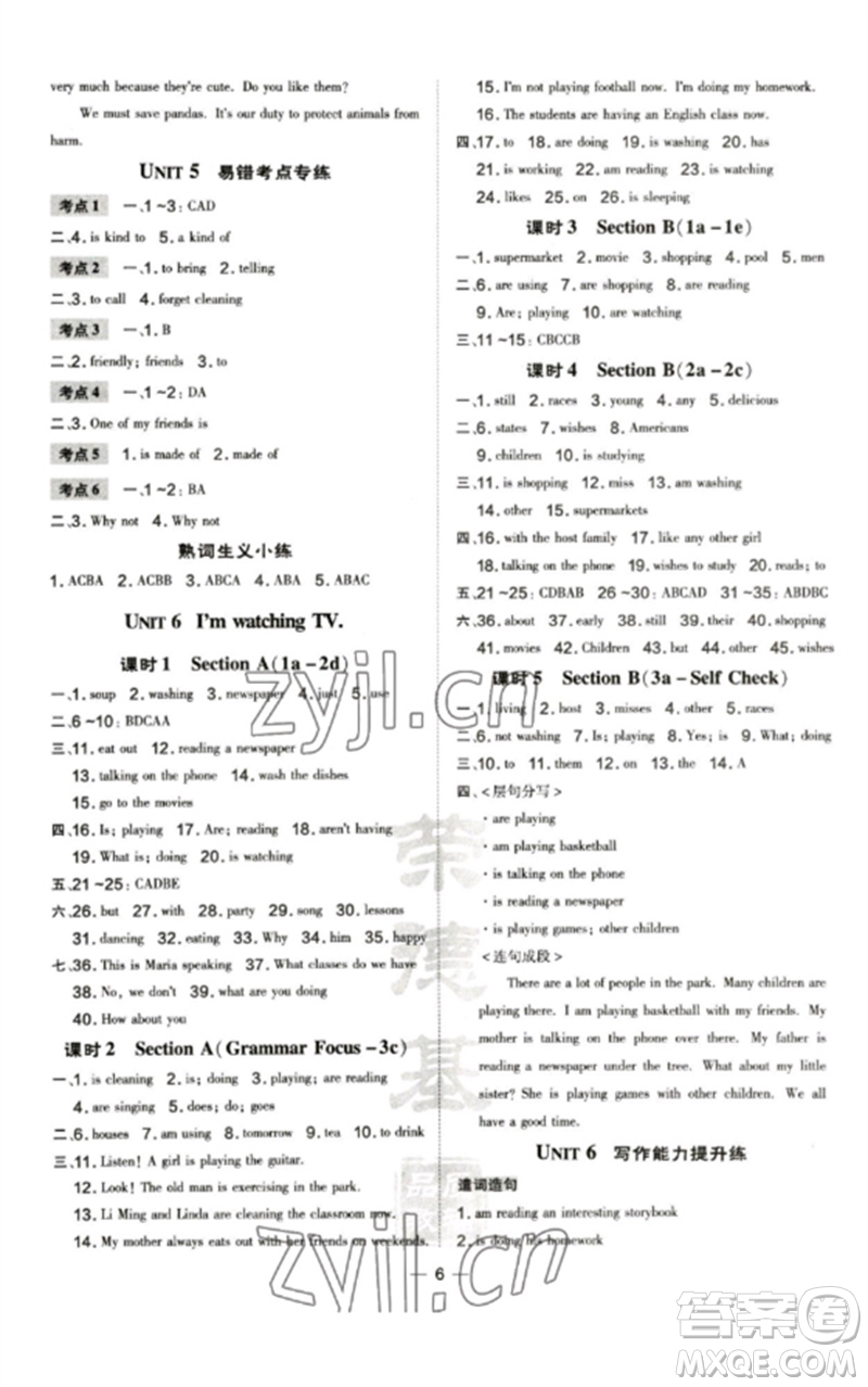 安徽教育出版社2023點(diǎn)撥訓(xùn)練七年級(jí)英語(yǔ)下冊(cè)人教版河南專版參考答案