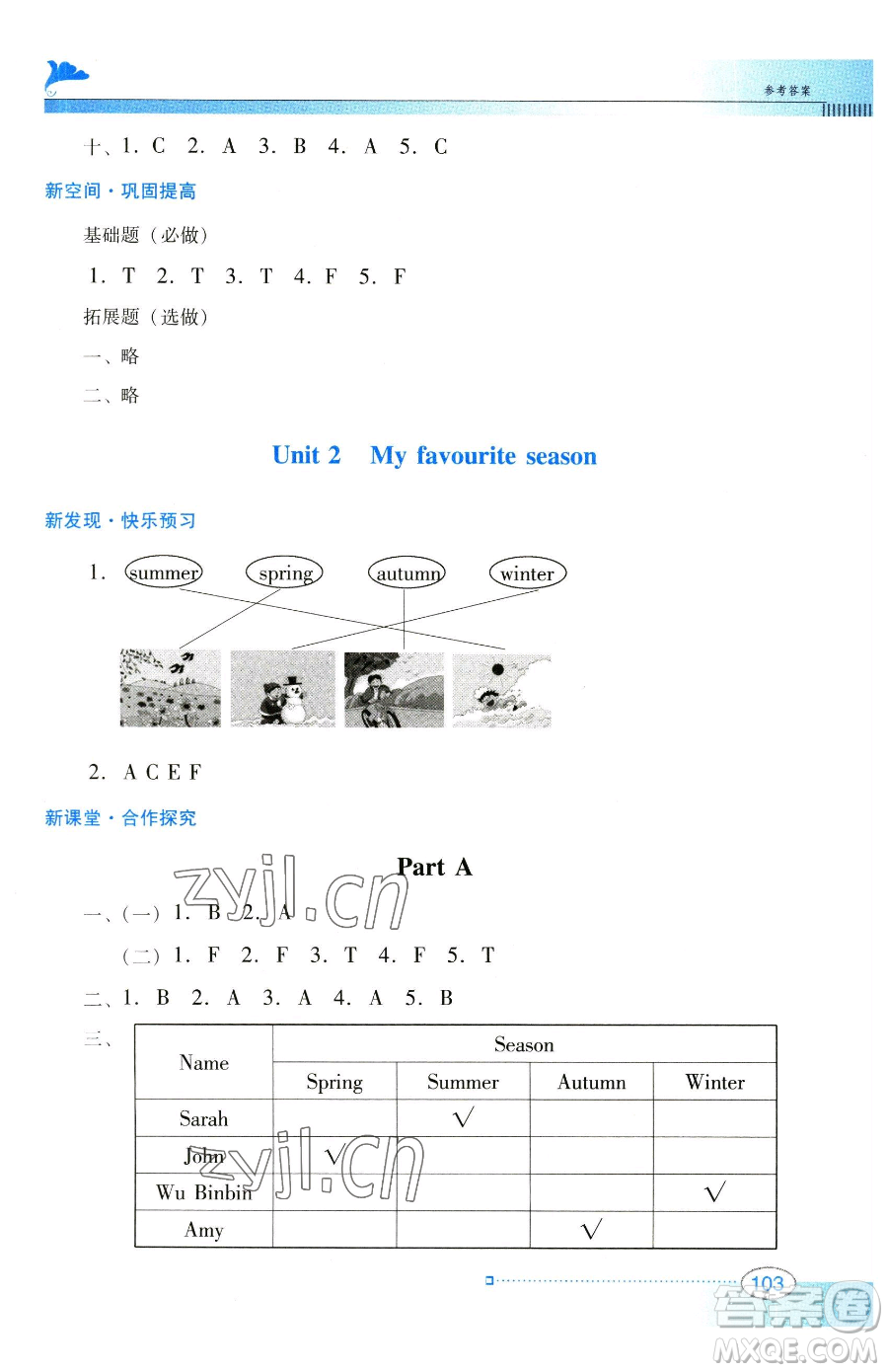 廣東教育出版社2023南方新課堂金牌學案五年級下冊英語人教PEP版參考答案