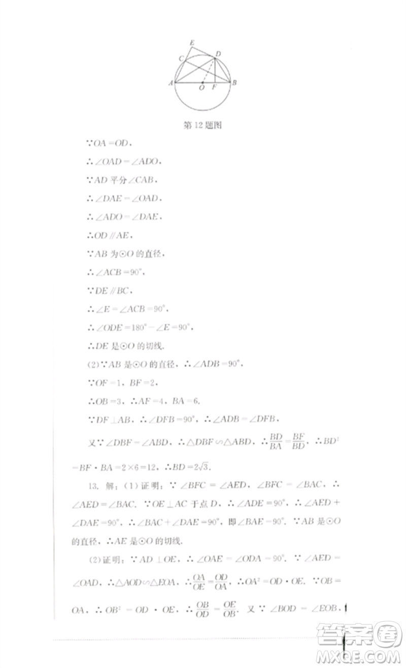 四川教育出版社2023學(xué)情點(diǎn)評九年級數(shù)學(xué)下冊北師大版參考答案