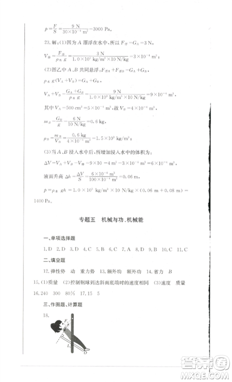 四川教育出版社2023學(xué)情點(diǎn)評(píng)九年級(jí)物理下冊(cè)教科版參考答案