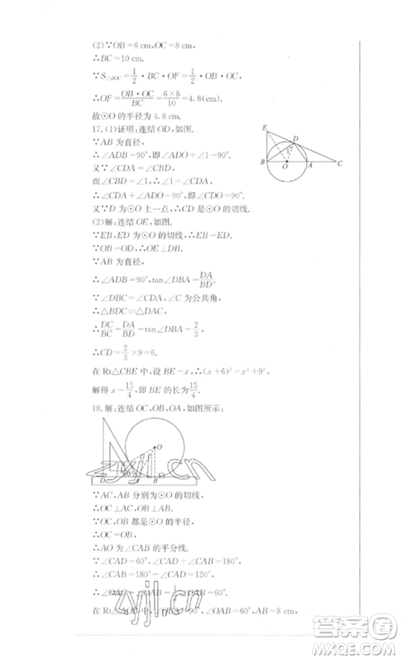 四川教育出版社2023學(xué)情點(diǎn)評(píng)九年級(jí)數(shù)學(xué)下冊(cè)華東師大版參考答案