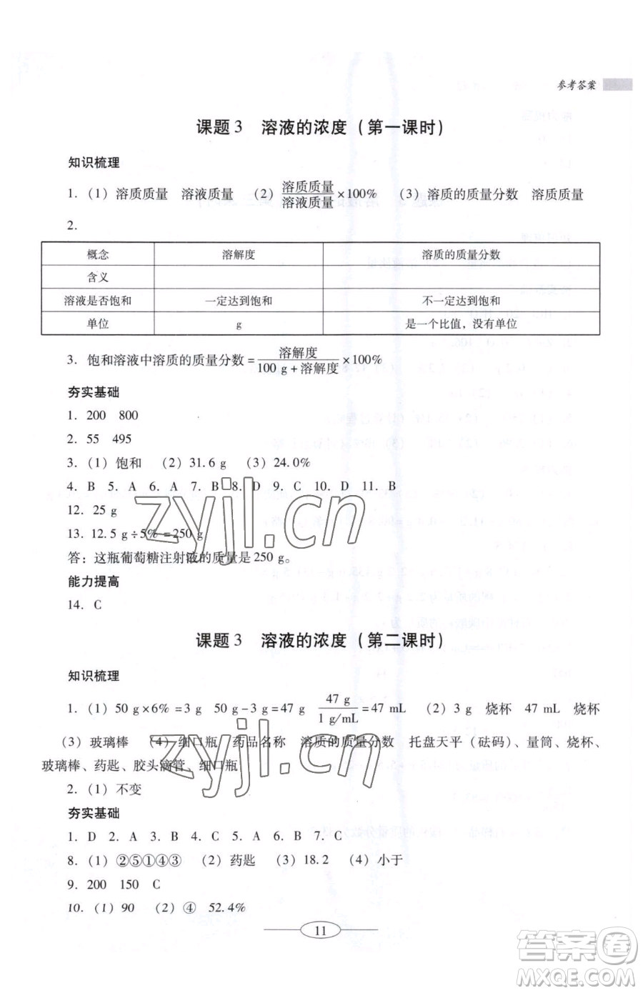 廣東教育出版社2023南方新課堂金牌學案九年級下冊化學人教版珠海專版參考答案