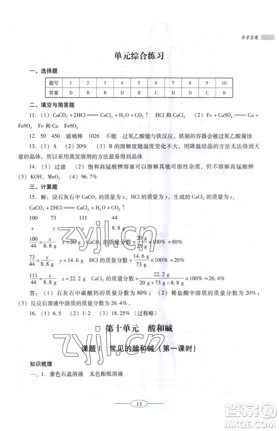 廣東教育出版社2023南方新課堂金牌學案九年級下冊化學人教版珠海專版參考答案