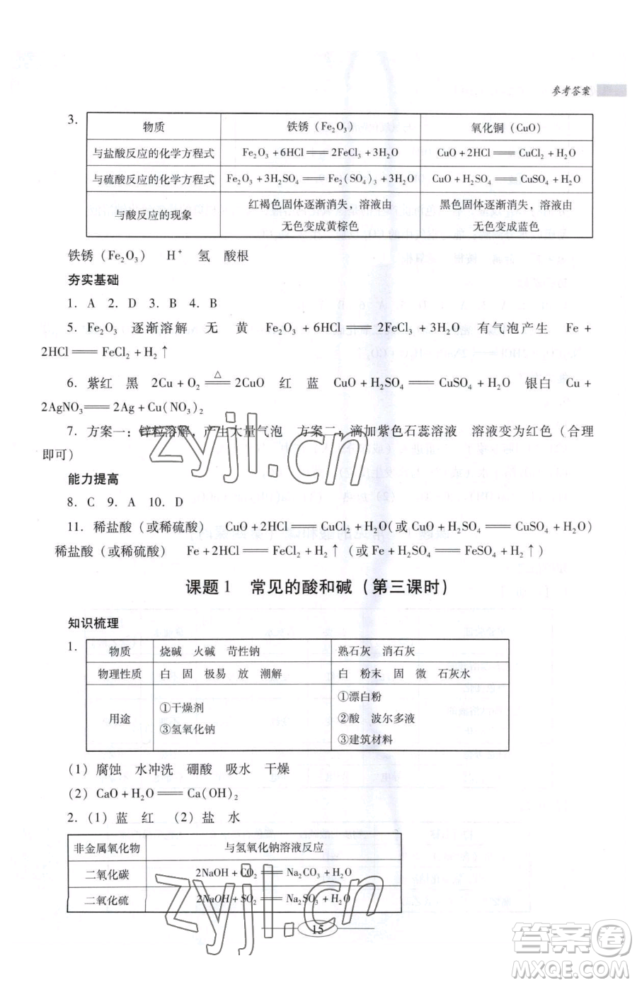 廣東教育出版社2023南方新課堂金牌學案九年級下冊化學人教版珠海專版參考答案