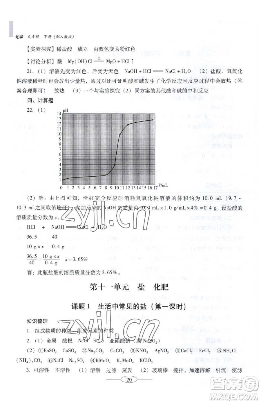 廣東教育出版社2023南方新課堂金牌學案九年級下冊化學人教版珠海專版參考答案
