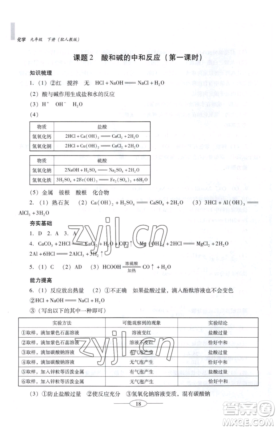 廣東教育出版社2023南方新課堂金牌學案九年級下冊化學人教版珠海專版參考答案