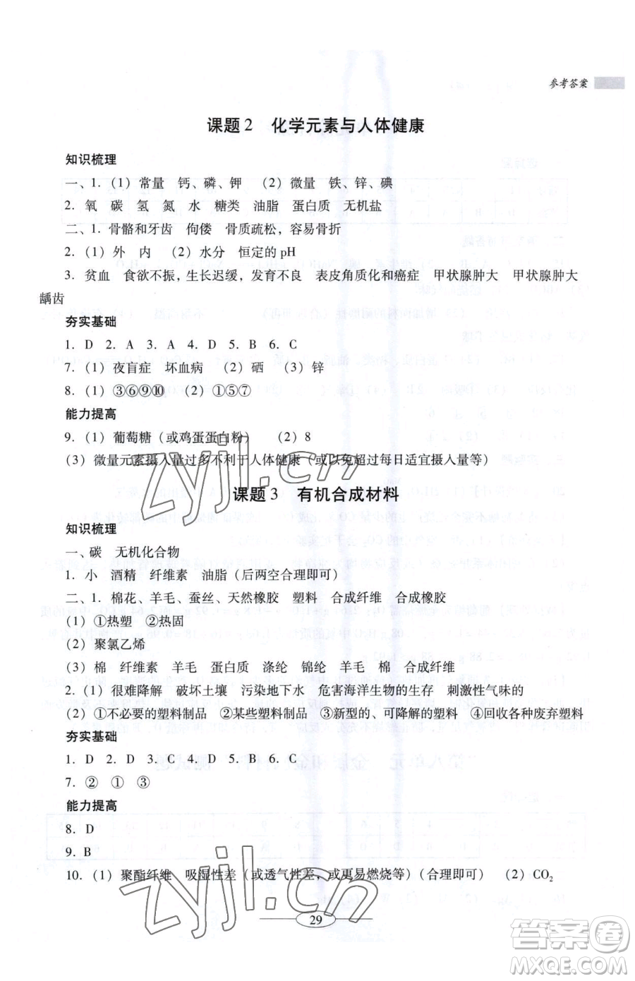 廣東教育出版社2023南方新課堂金牌學案九年級下冊化學人教版珠海專版參考答案