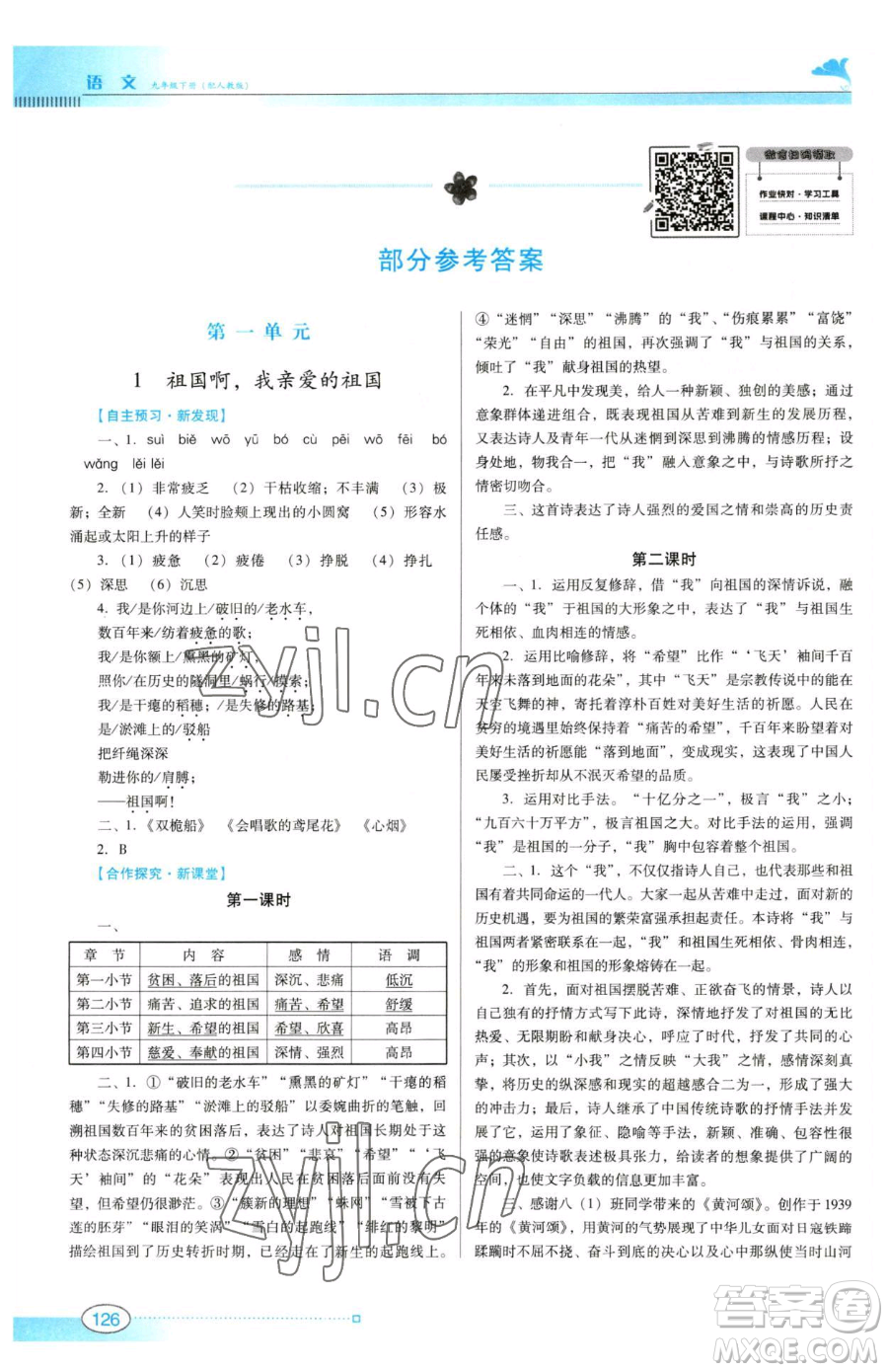 廣東教育出版社2023南方新課堂金牌學(xué)案九年級(jí)下冊(cè)語(yǔ)文人教版參考答案