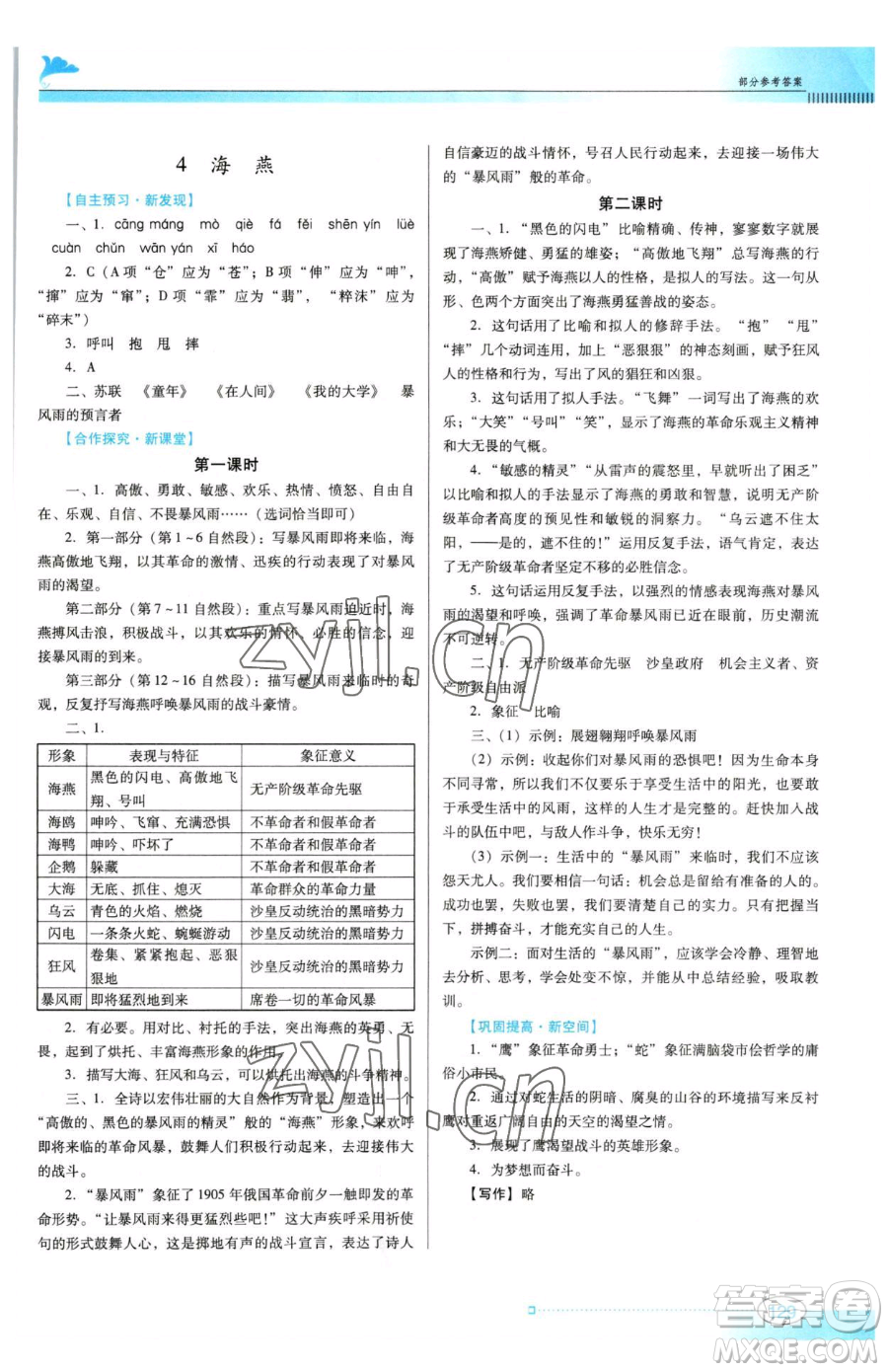 廣東教育出版社2023南方新課堂金牌學(xué)案九年級(jí)下冊(cè)語(yǔ)文人教版參考答案
