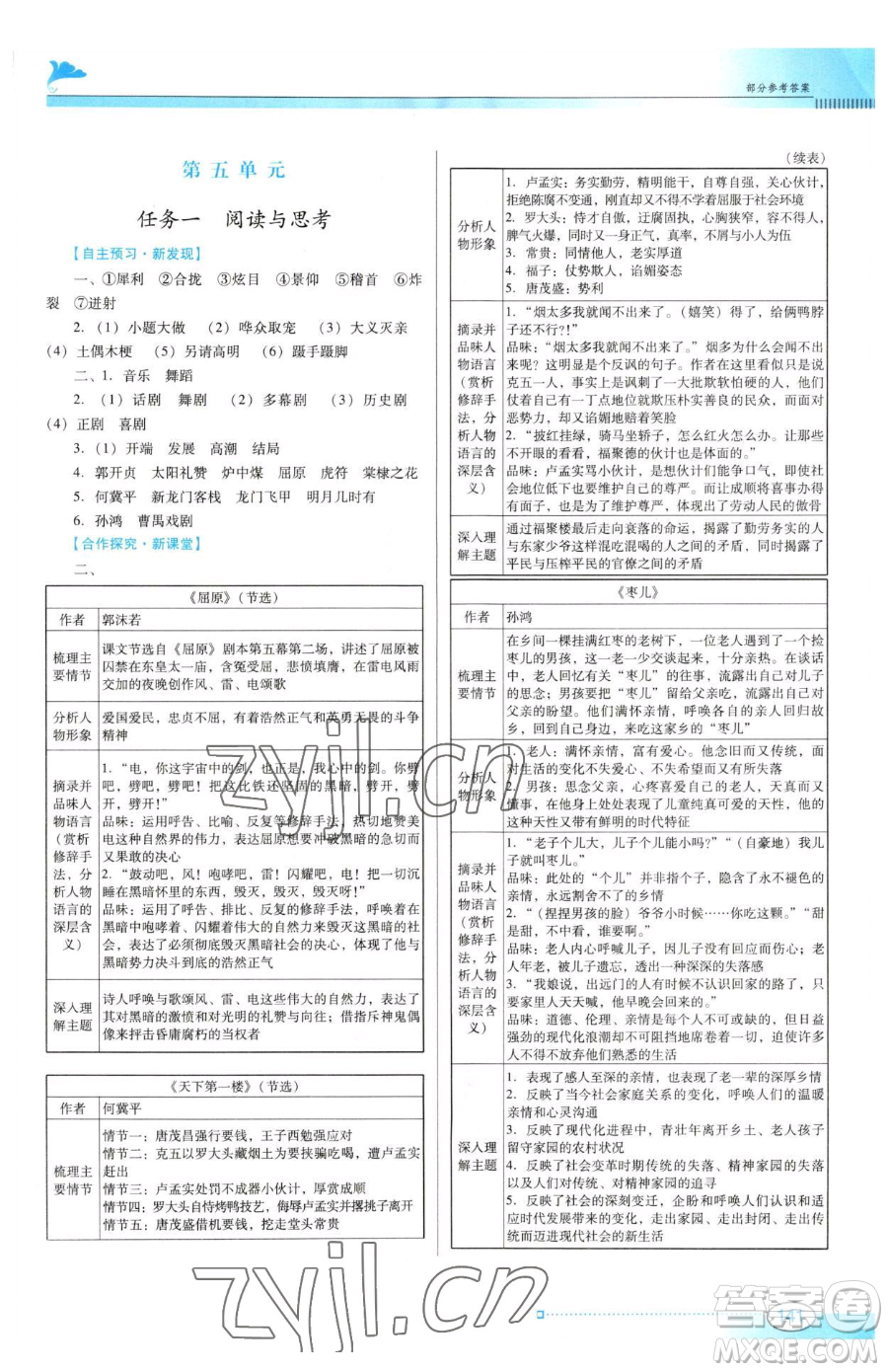 廣東教育出版社2023南方新課堂金牌學(xué)案九年級(jí)下冊(cè)語(yǔ)文人教版參考答案