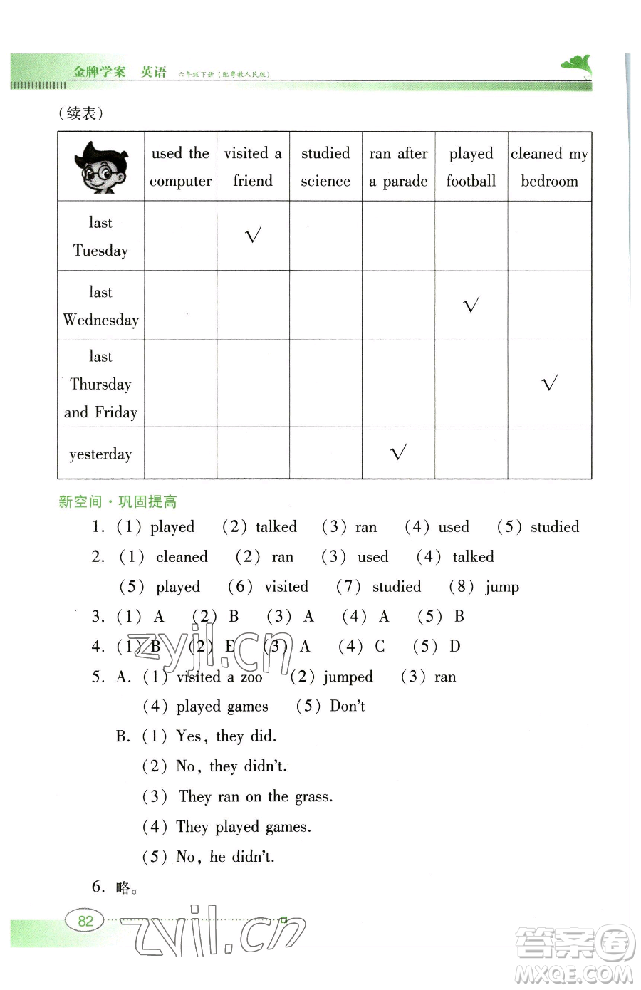 廣東教育出版社2023南方新課堂金牌學(xué)案六年級(jí)下冊(cè)英語(yǔ)粵教人民版參考答案