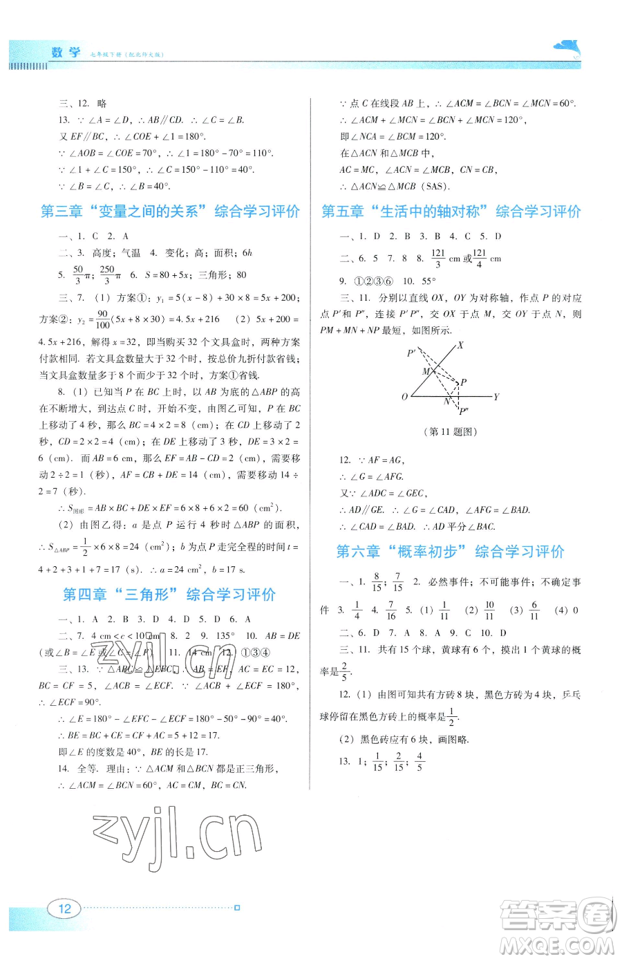 廣東教育出版社2023南方新課堂金牌學案七年級下冊數(shù)學北師大版參考答案