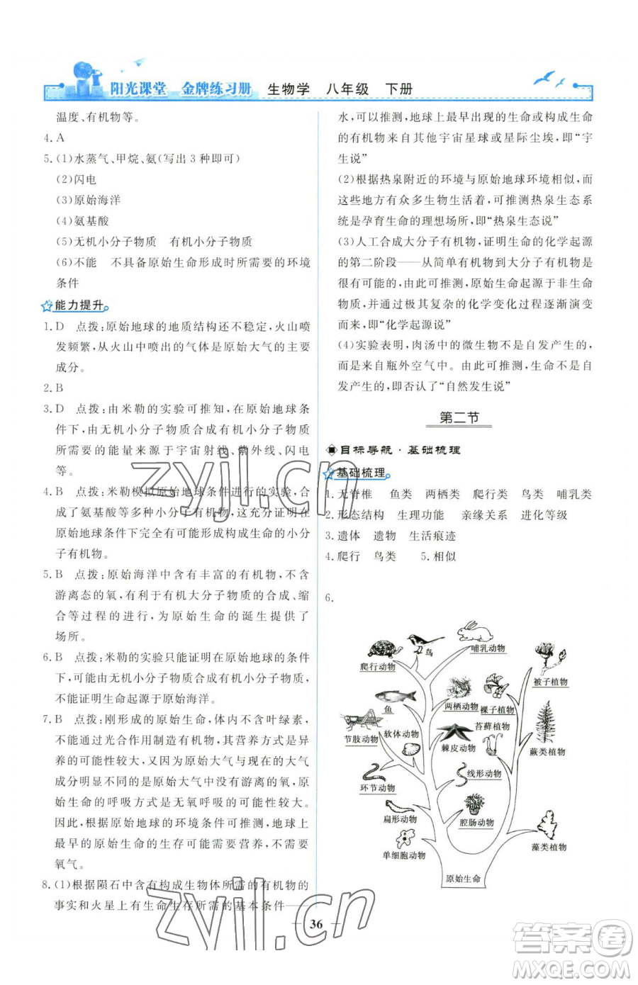 人民教育出版社2023陽光課堂金牌練習(xí)冊(cè)八年級(jí)下冊(cè)生物人教版參考答案