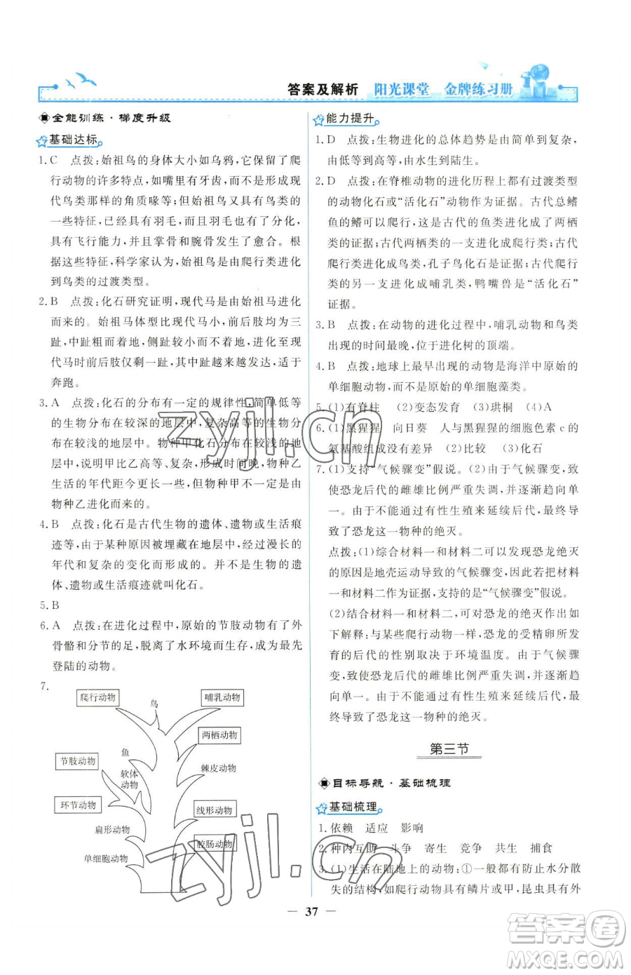 人民教育出版社2023陽光課堂金牌練習(xí)冊(cè)八年級(jí)下冊(cè)生物人教版參考答案