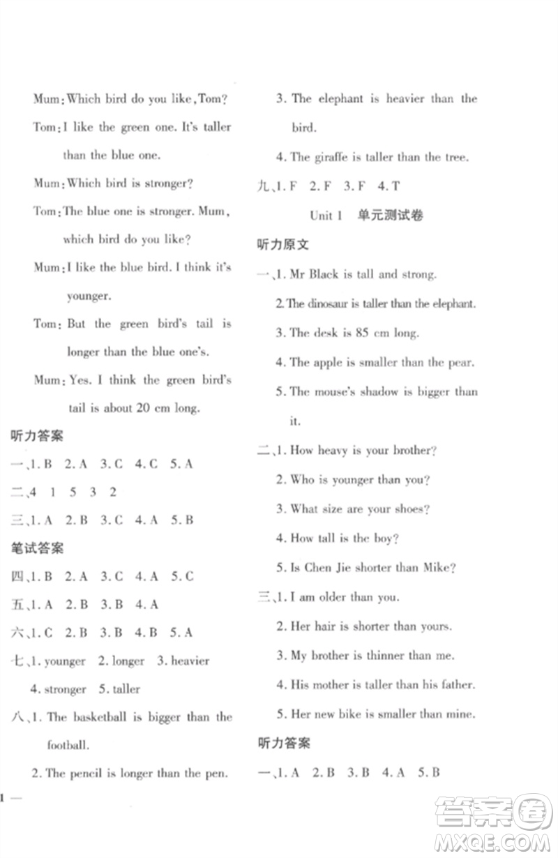 濟南出版社2023教育世家狀元卷六年級英語下冊人教版參考答案