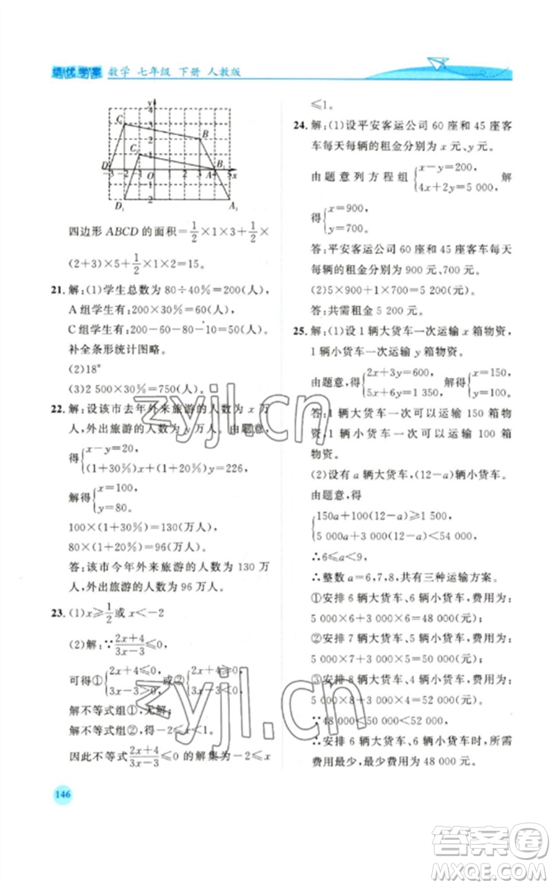 人民教育出版社2023績優(yōu)學(xué)案七年級(jí)數(shù)學(xué)下冊(cè)人教版參考答案
